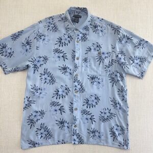 Knightsbridge Mens Medium Blue Tropical Floral Hibiscus‎ Rayon Button Down Shirt